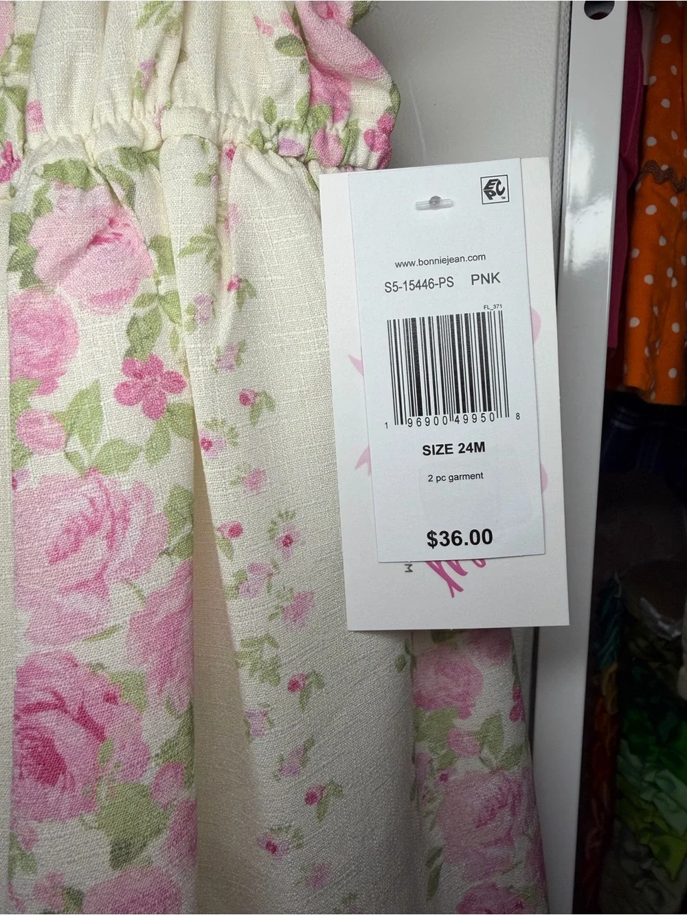 Bonnie Baby Cream Dress with Pink Rose Print and Lace Ruffles